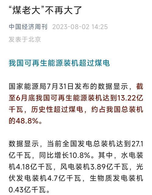 非化石能源发电装机容量首次突破20亿千瓦